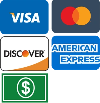 We accept Visa, Mastercard, Discover, American Express and cash